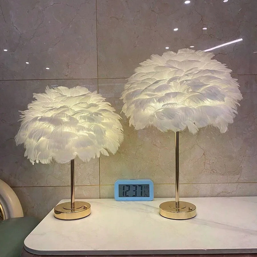 Rechargeable Feather Table Lamp For Modern Bedroom Bedside Ambient Lighting
