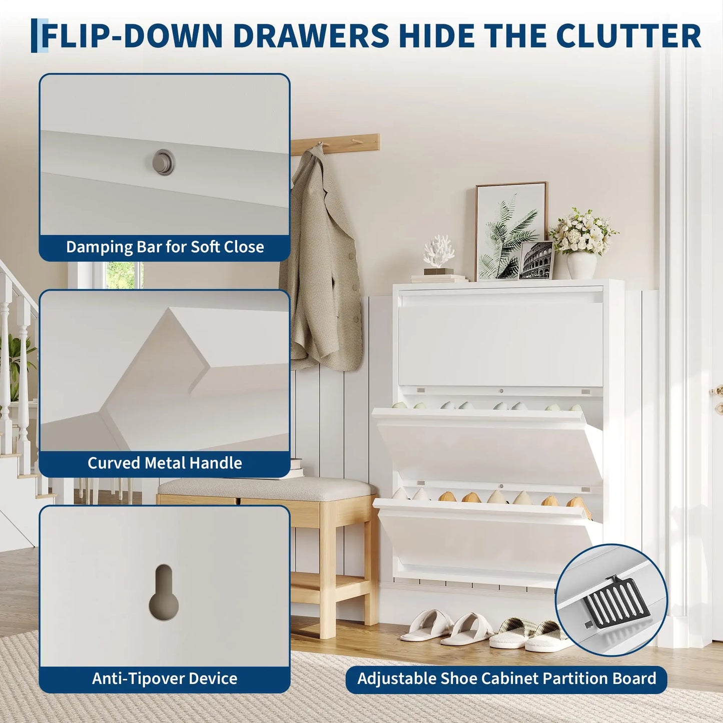 HiMISS Slim Metal Shoe Cabinet For Narrow Entryway Storage