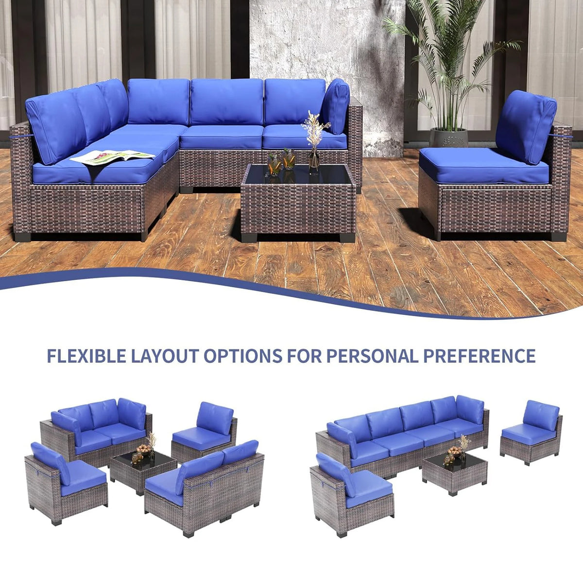 HobbyLane 7-Piece Modular Outdoor PE Rattan Sectional Sofa Set