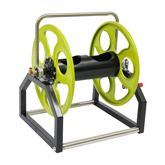 Metal Garden Hose Reel Featuring Crank Handle And Swivel Nozzle