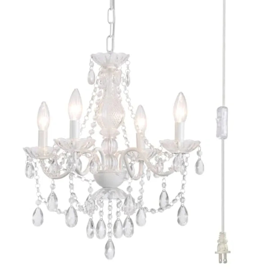 Four Light Plug In Crystal Glass Hanging Pendant Chandelier