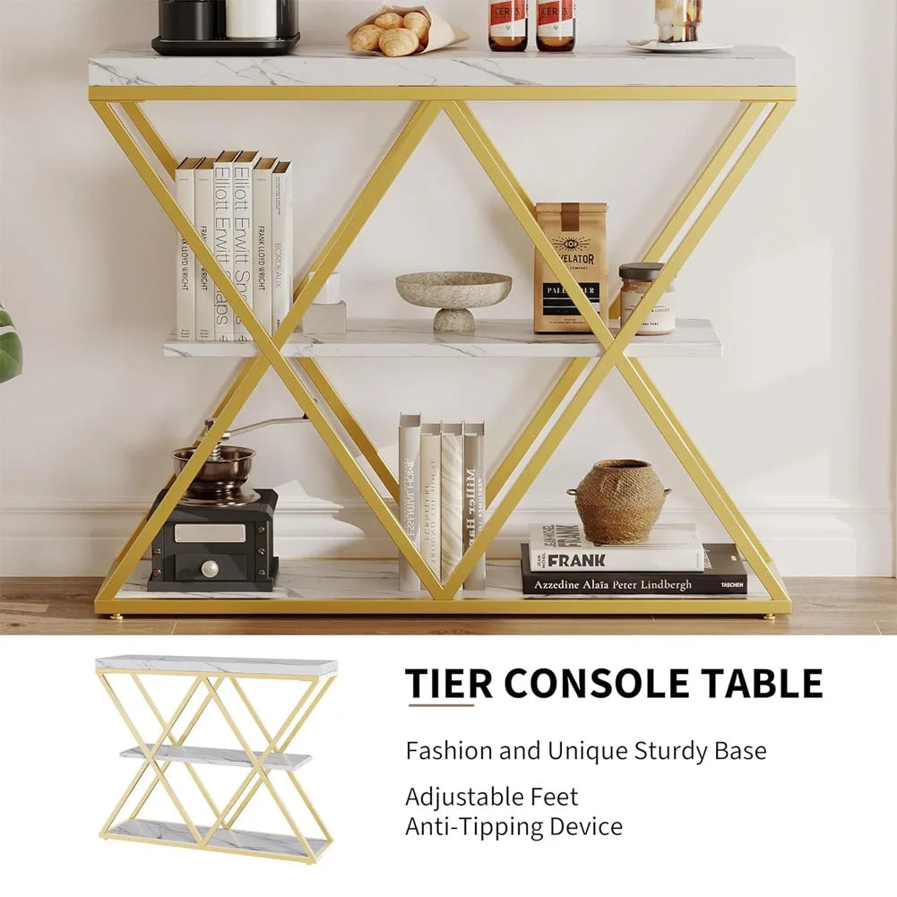 HiMISS Three Tier Farmhouse Console Table With Open Storage Shelves