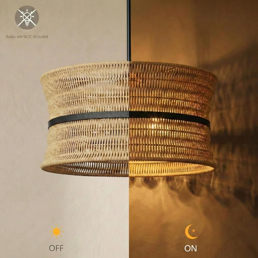 Handwoven Rattan Wicker Chandelier For Coastal Ceiling Pendant Lighting