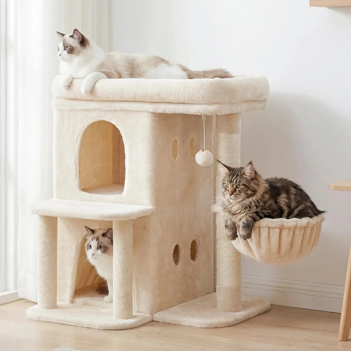 Nbvcx Double Tier Cat Tower With Sisal Posts And Basket