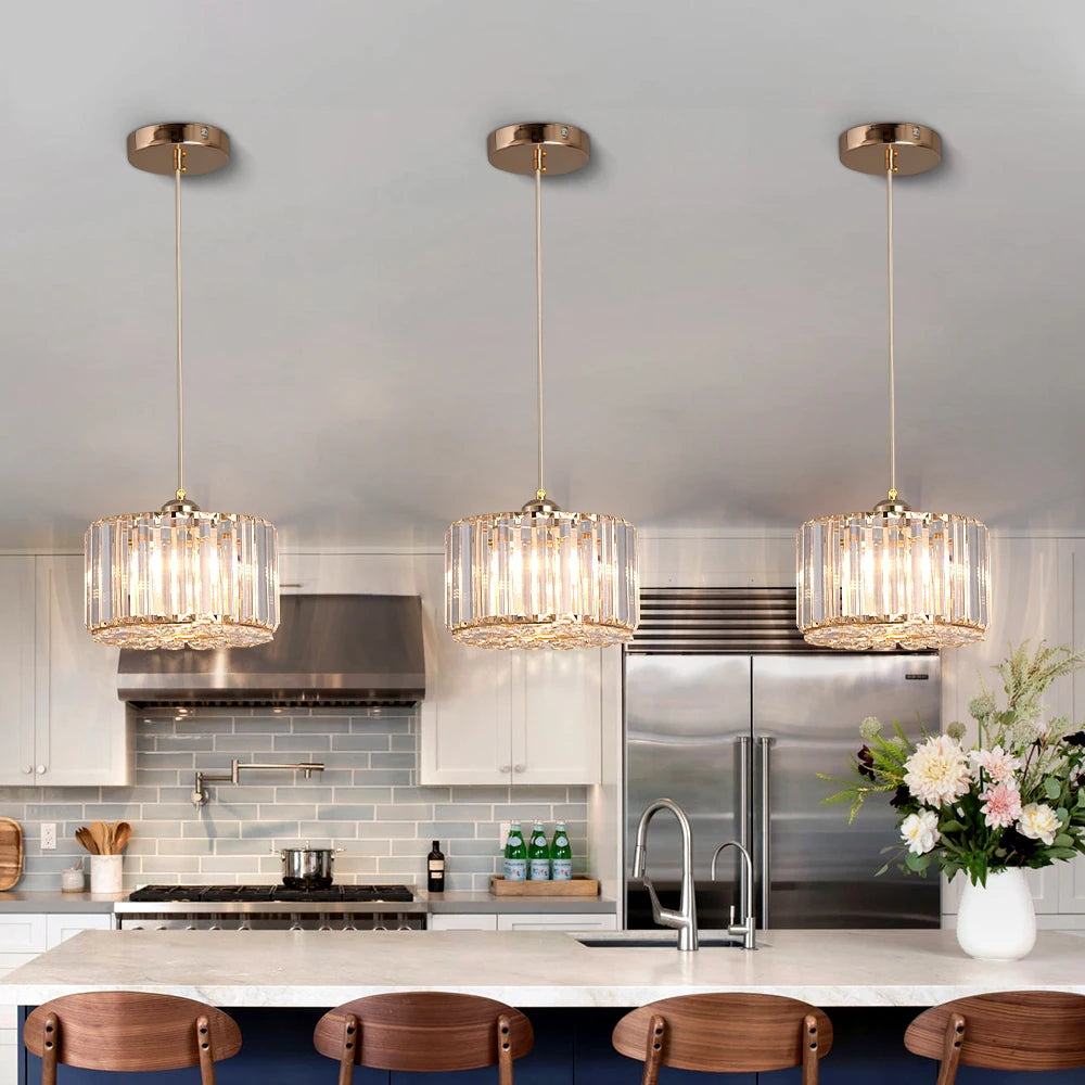 GreeLustr Modern Crystal Pendant Light Polished Chrome Nordic Ceiling Lamp