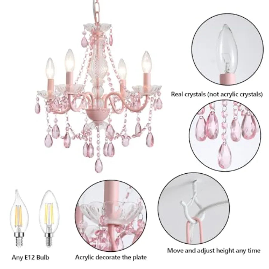 Four Light Plug In Crystal Glass Hanging Pendant Chandelier