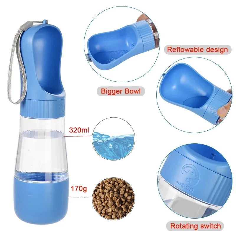 Portable Dog Water Bottle With Food Container For Pets