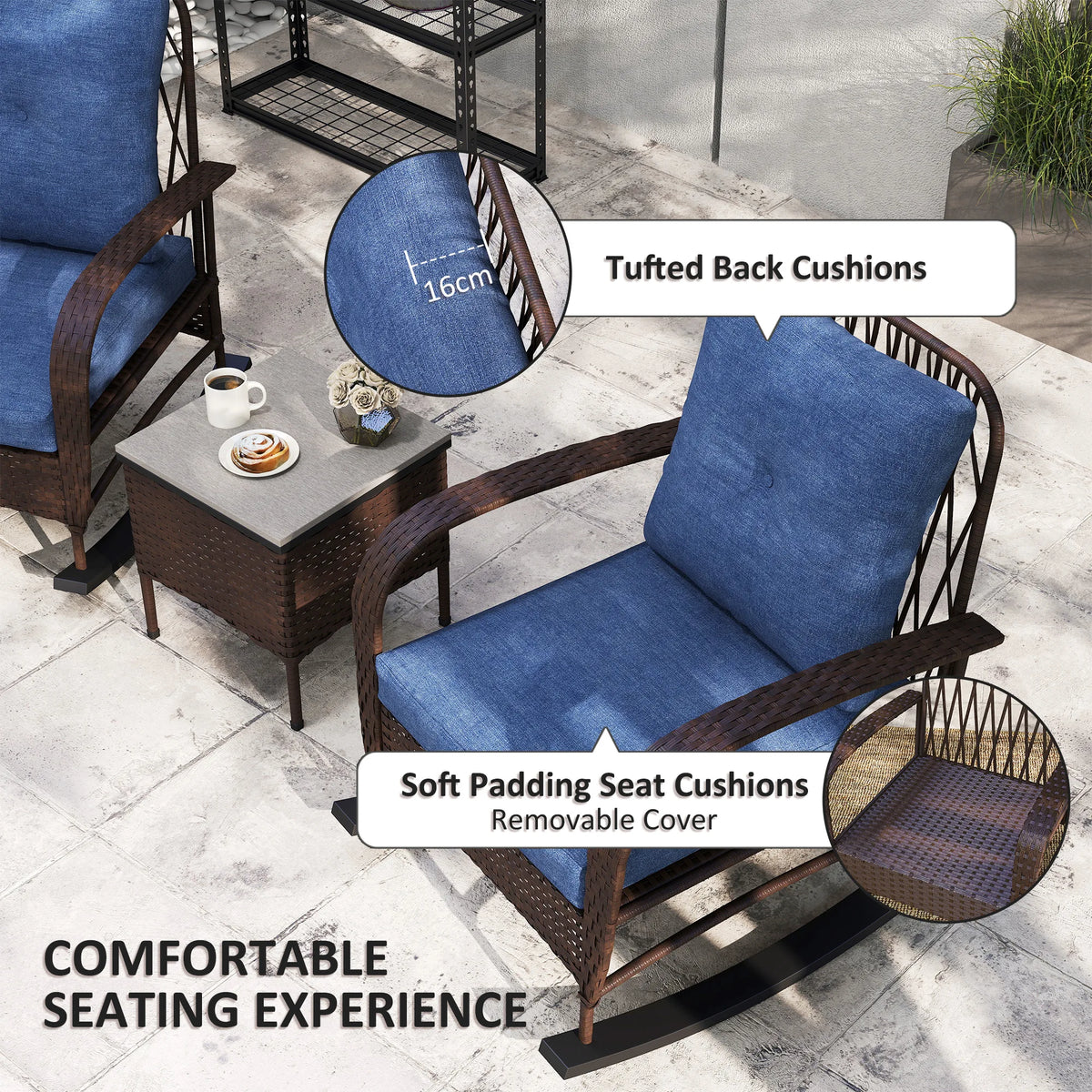 Outsunny Outdoor Patio Rocking Chairs Set With Coffee Table