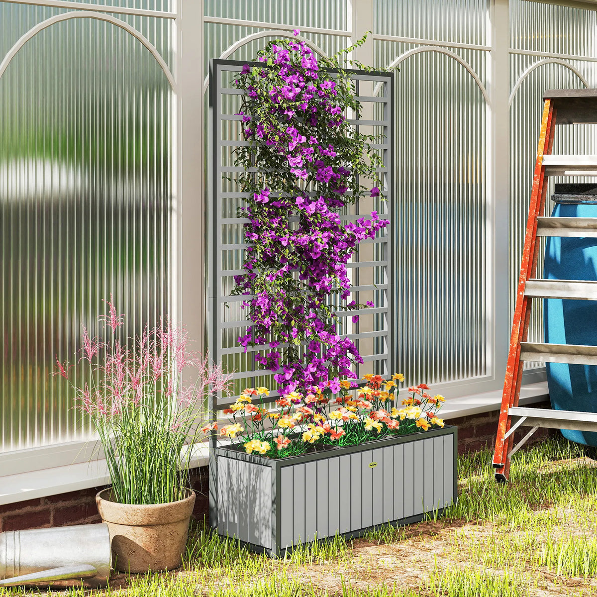 Outsunny Wooden Raised Garden Bed With Trellis And Removable Pots