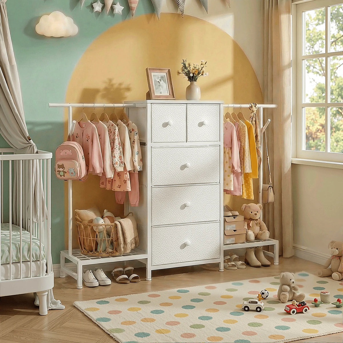 EnHomee Three In One Dresser Hanging Rack With Shoe Storage
