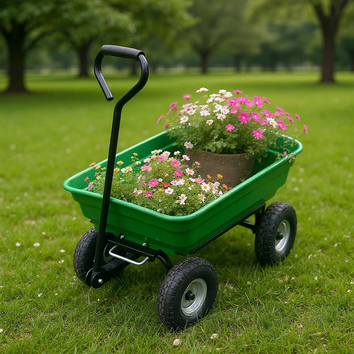 HiMiss Heavy Duty Four Wheel Utility Garden Dump Cart
