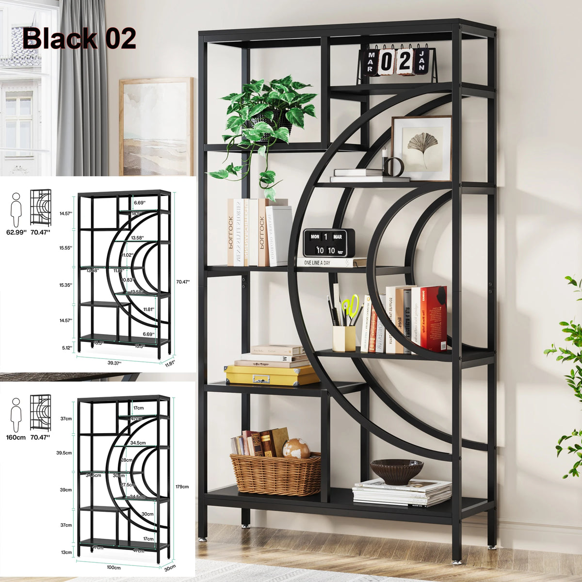 Tribesigns Industrial Etagere Bookcase Freestanding Display Shelf