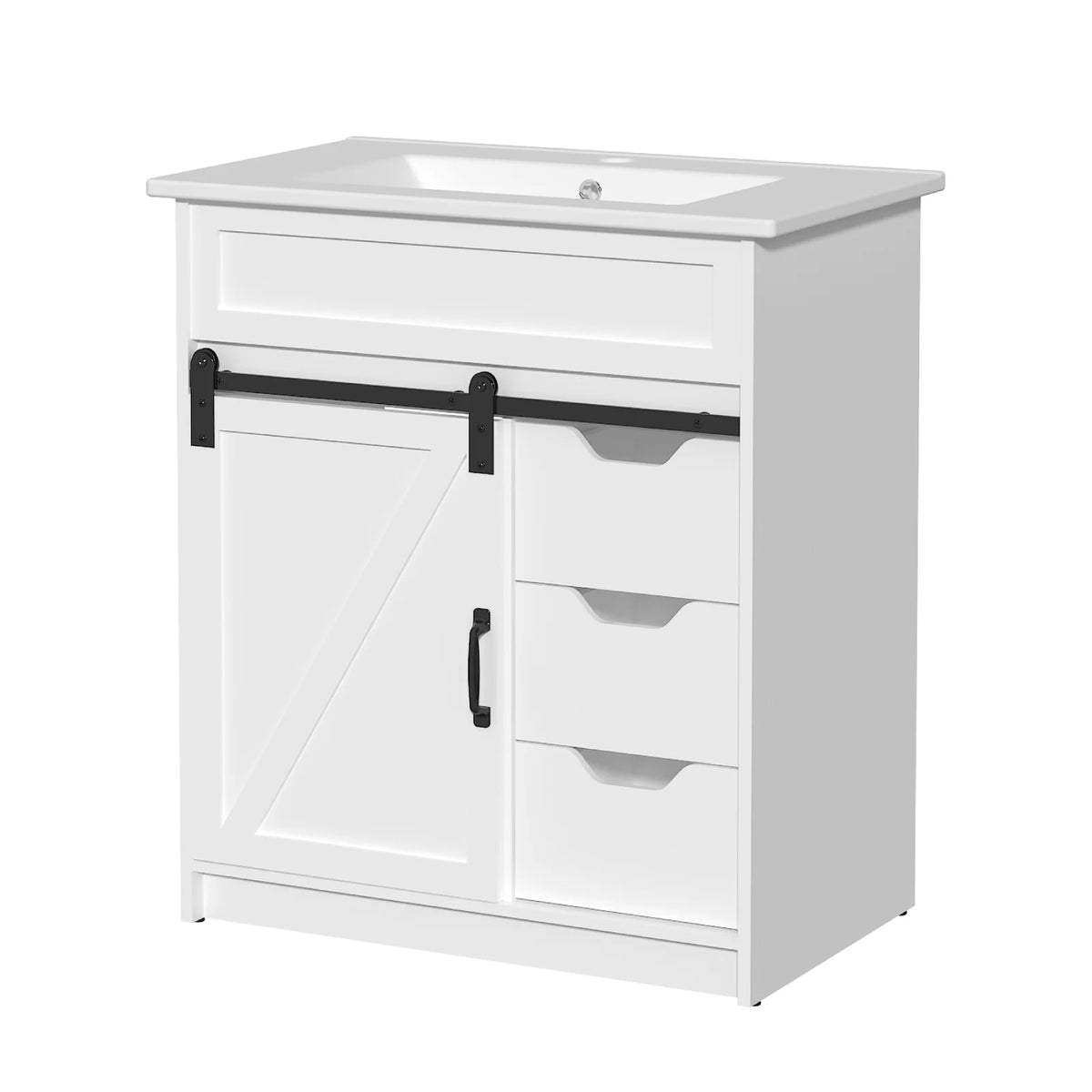 EVOKEDEN Farmhouse Bathroom Vanity With Sink Barn Door And Drawers