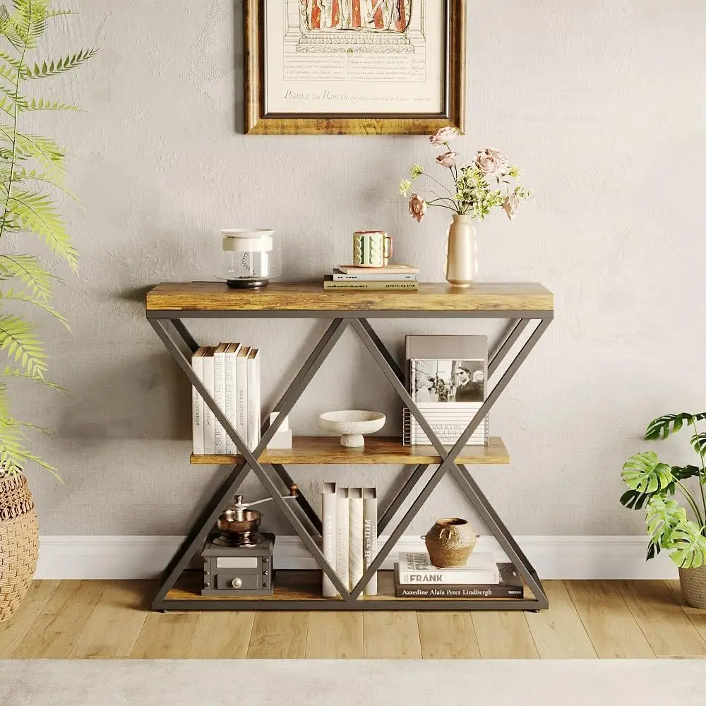HiMISS Three Tier Farmhouse Console Table With Open Storage Shelves