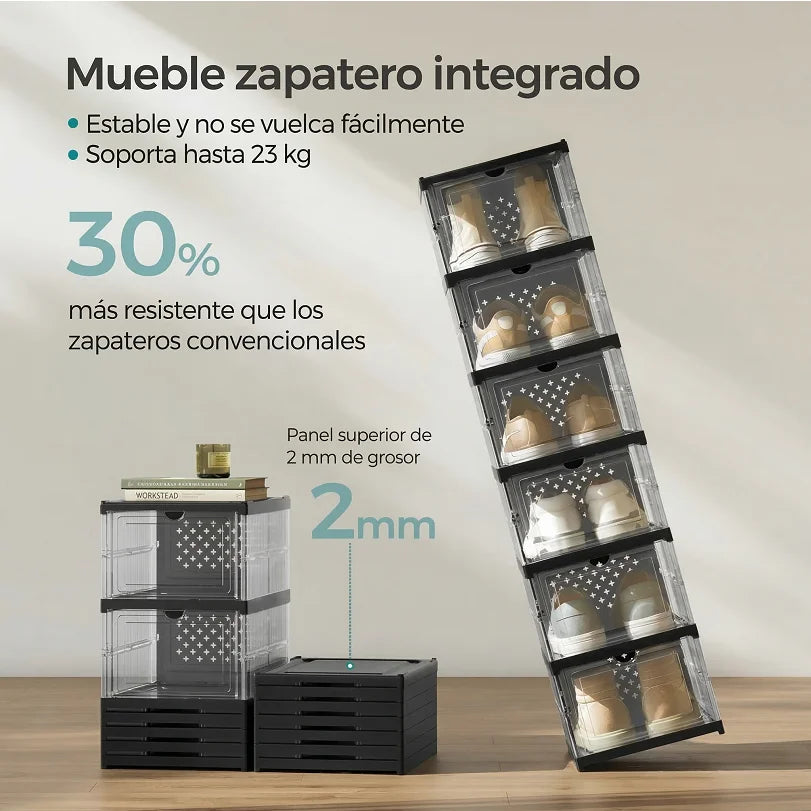 Foldable Transparent Shoe Box With Stackable Plastic Closet Organizer
