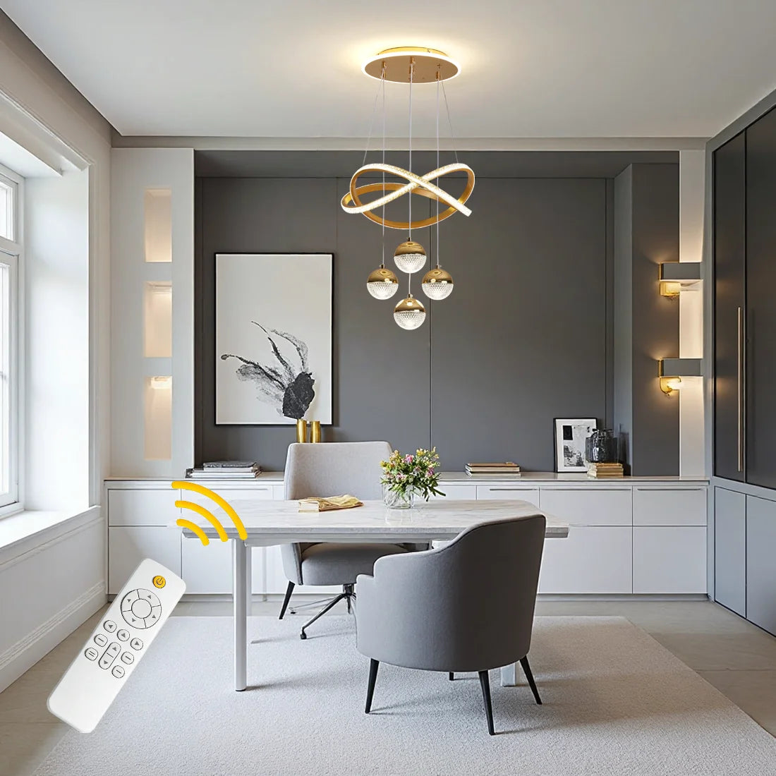 Four Sphere Led Pendant Light With Remote Control And Dimmable