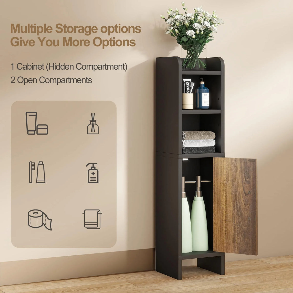 Wooden Corner Bathroom Storage Cabinet With Fluted Door And Adjustable Shelves