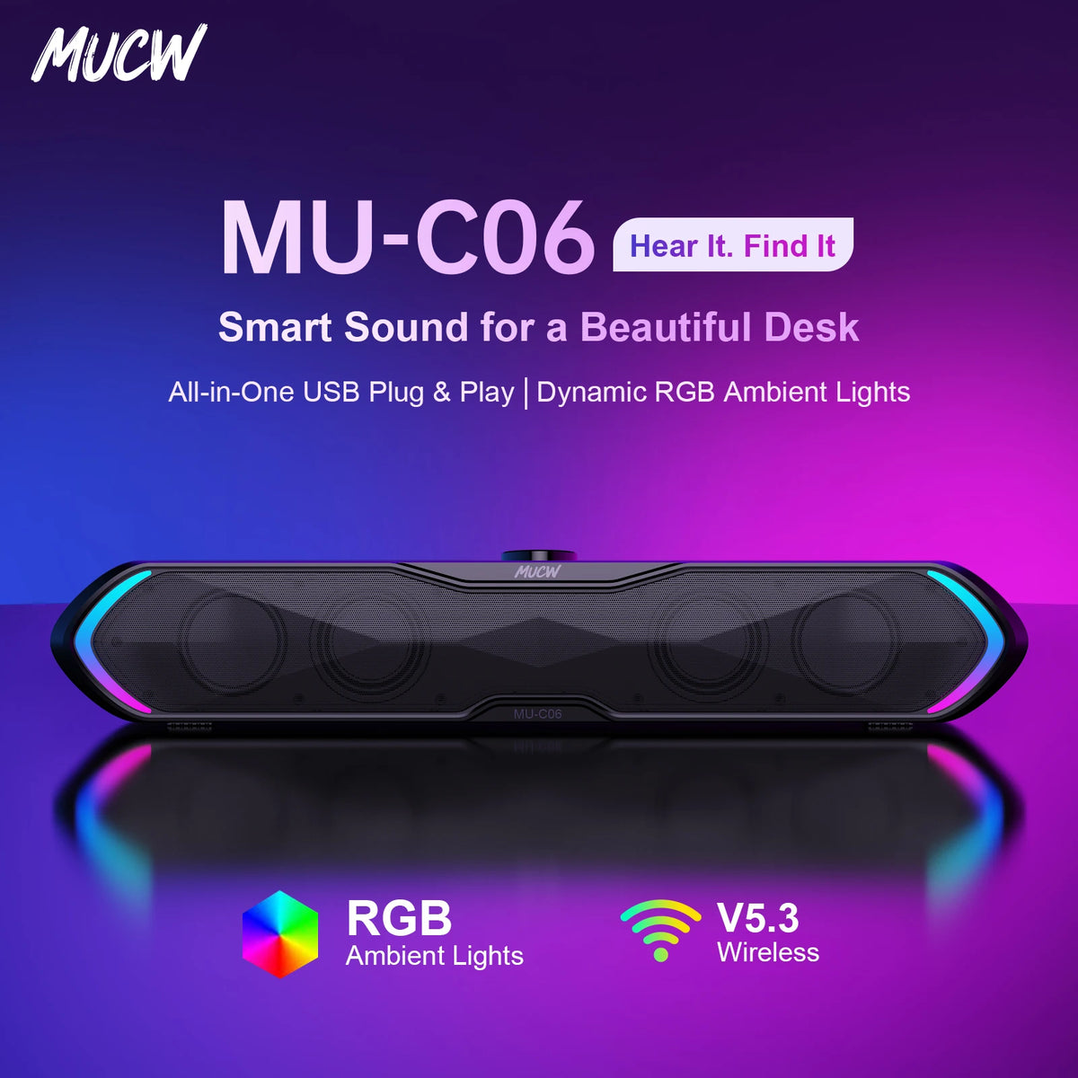 MUCW 6W Stereo Bluetooth Desktop Soundbar With USB Connection