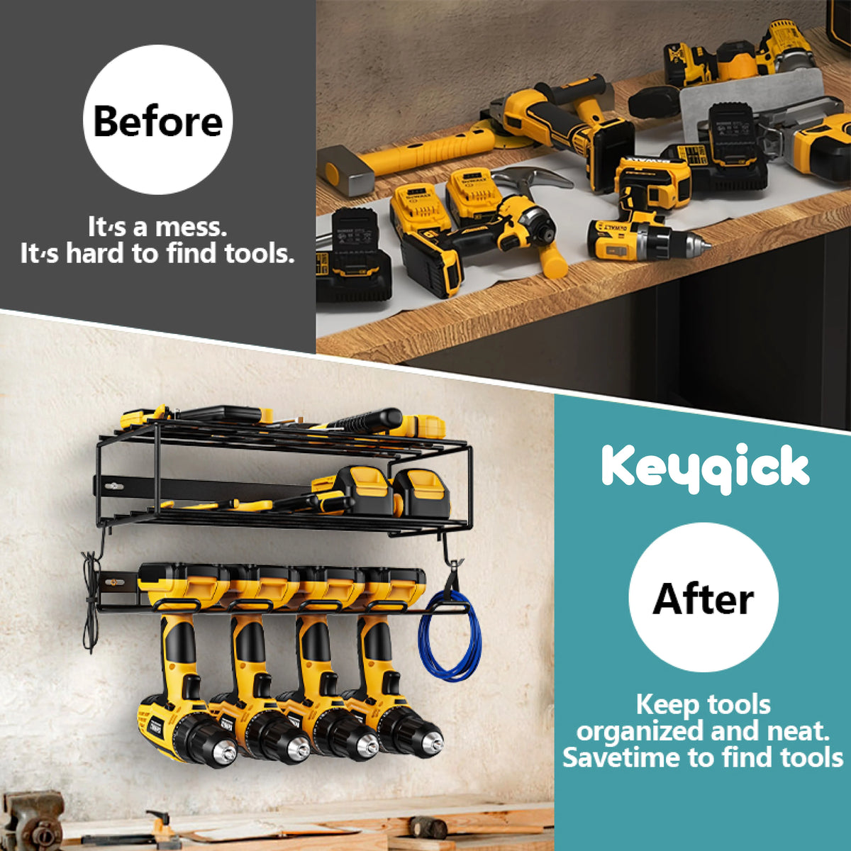 Wall Mounted Double Layer Heavy Duty Power Tool Storage Rack