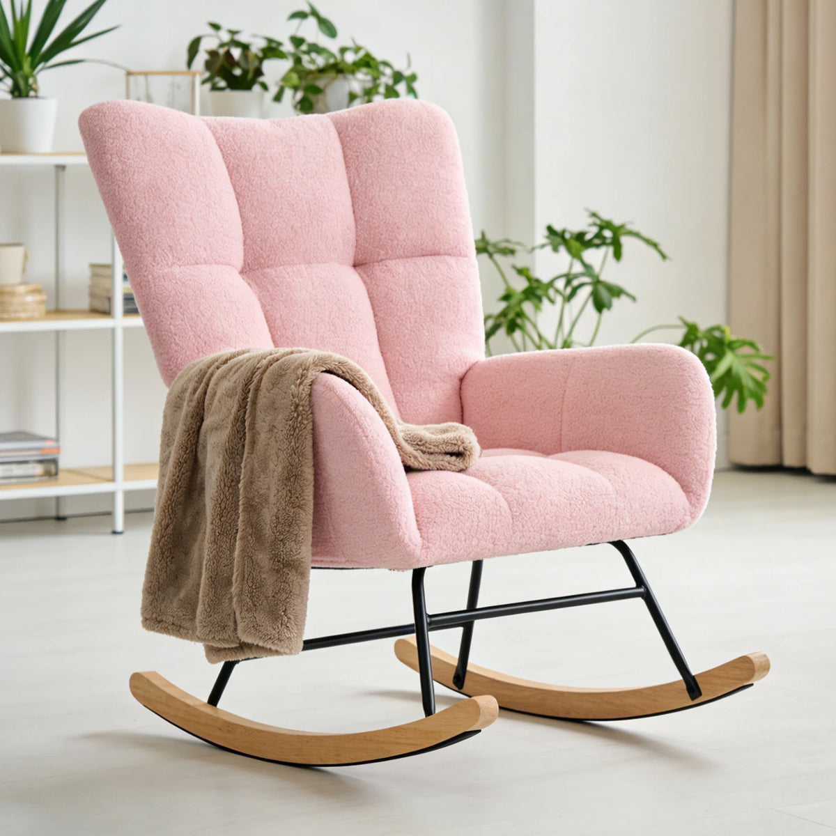 JHK Teddy Upholstered Saucer Rocking Chair With Padded Seat