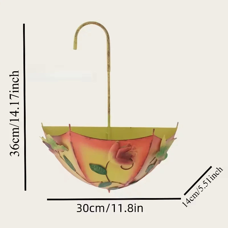 Indoor Outdoor Metal Flower Basket Umbrella Wall Mounted Hanging Planter