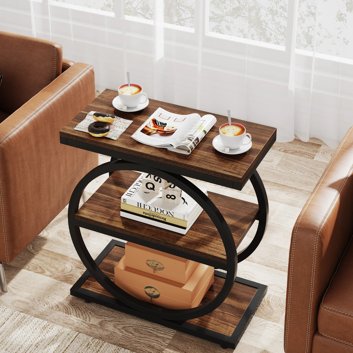 Tribesigns Industrial End Table With Three Storage Shelves For Sofa