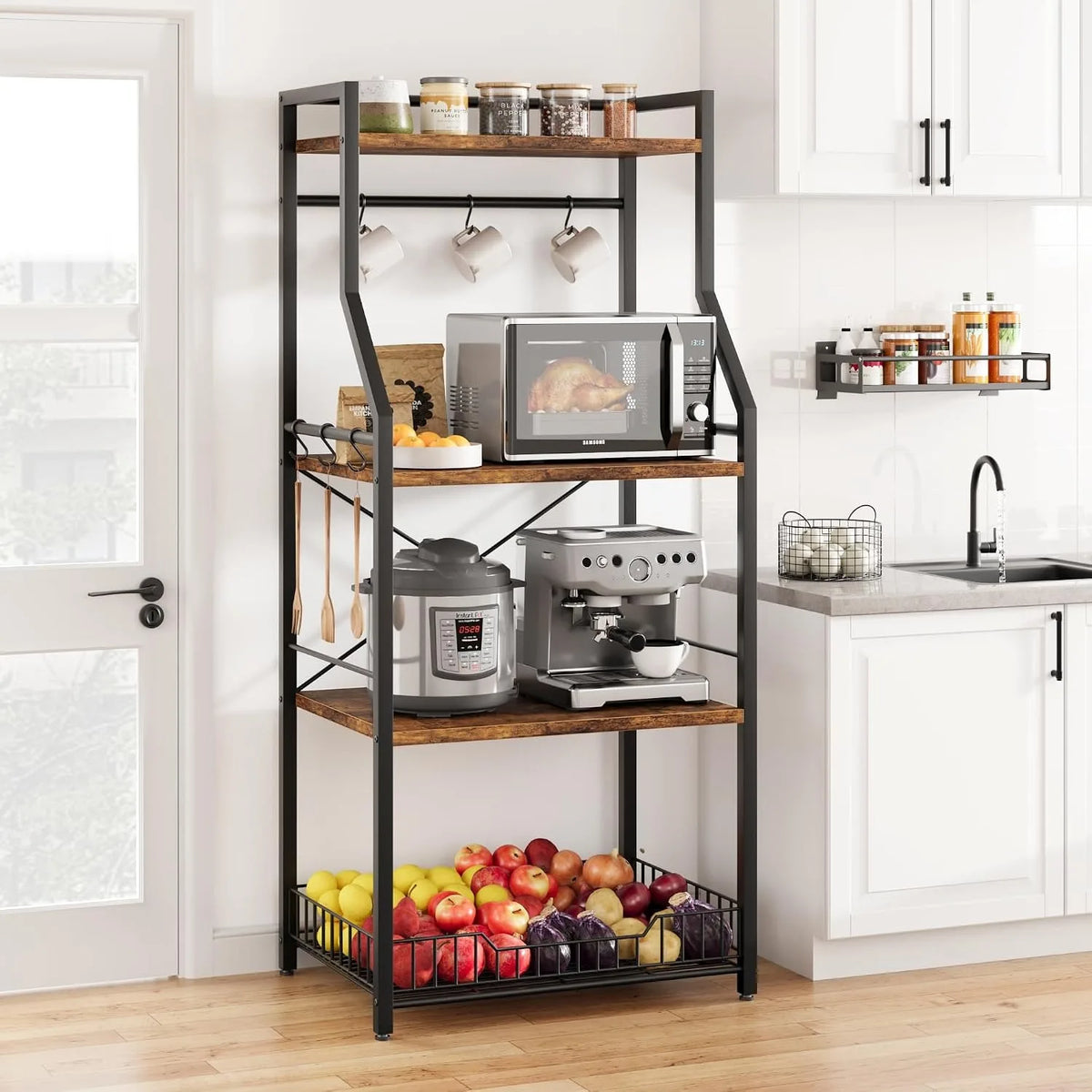 Freestanding Steel Kitchen Baker Rack With Microwave Stand And Shelf