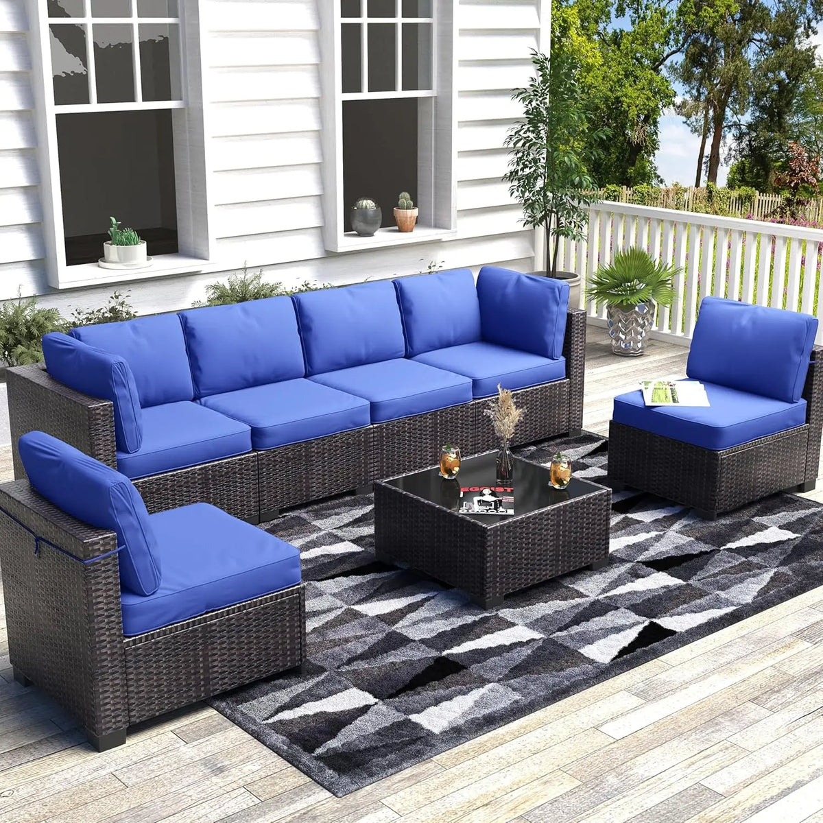 HobbyLane 7-Piece Modular Outdoor PE Rattan Sectional Sofa Set