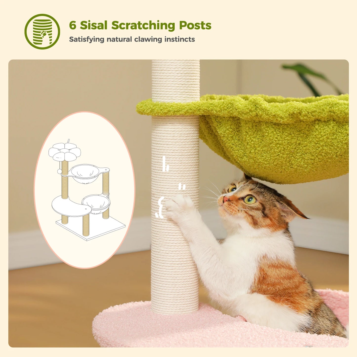 PAWZ Road Flower Cat Tree Featuring Sisal Posts And Hammocks
