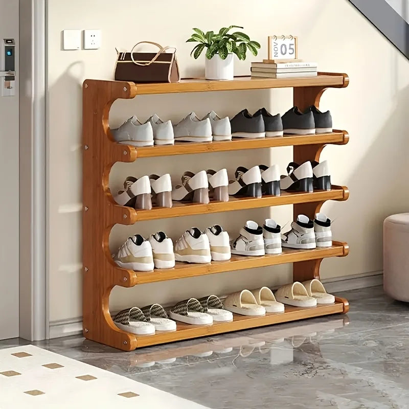 Wooden Shoe Rack With Space Saving Multi Layer Storage Design