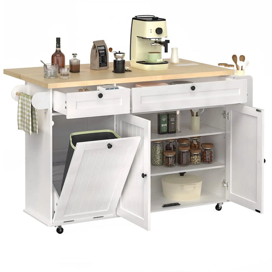 Onbrill Mobile Kitchen Island With Drop Leaf Power Outlet