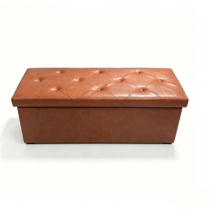 Tufted Leather Storage Ottoman Bench With Flip Top Hidden Compartment