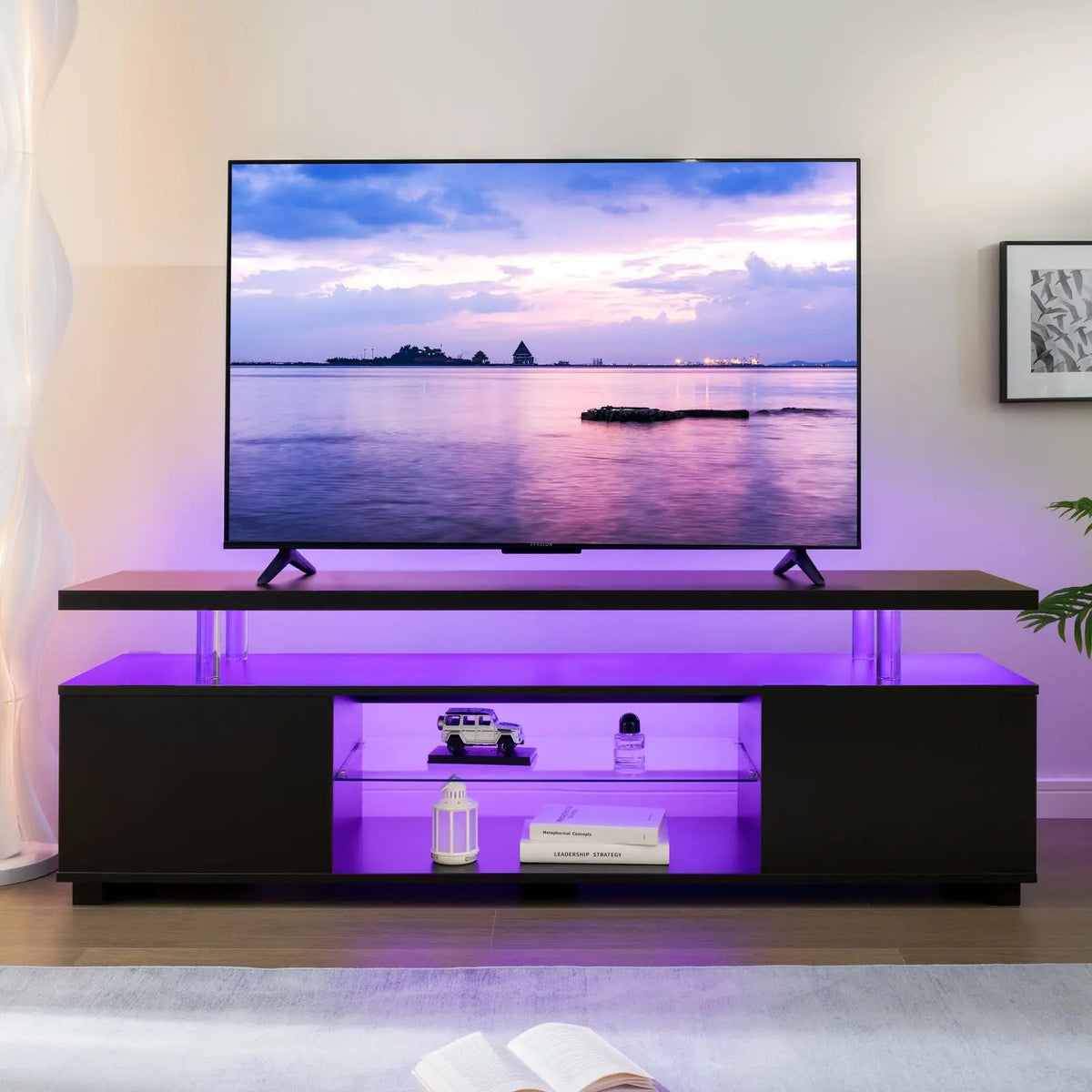 Cubehom Modern Wooden TV Stand With Storage Entertainment Console