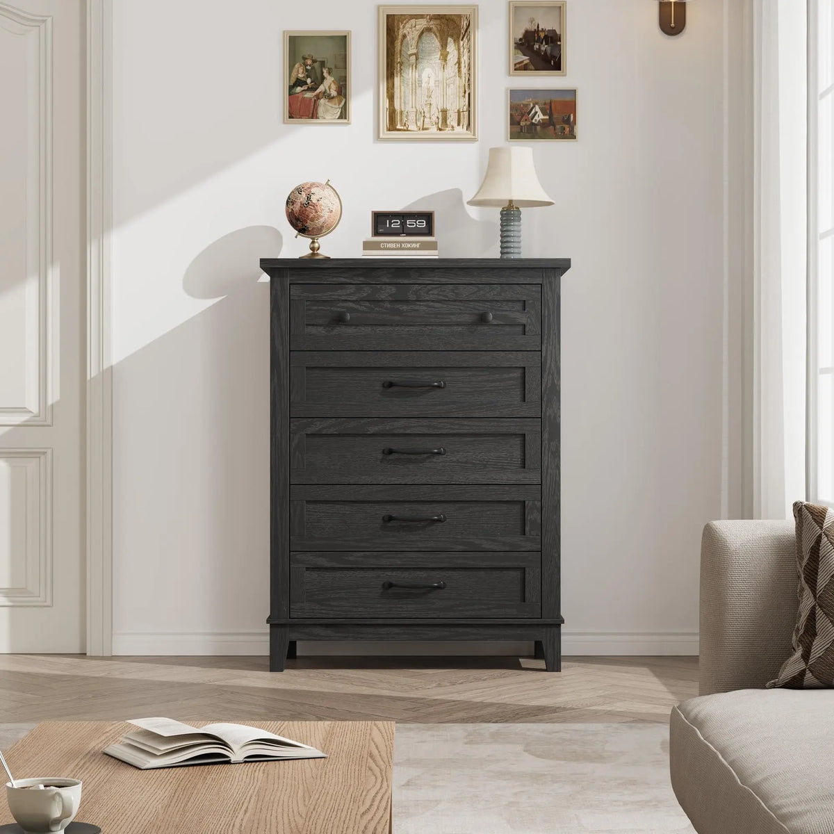 Modern Wooden Chest With Five Drawers And Spacious Storage