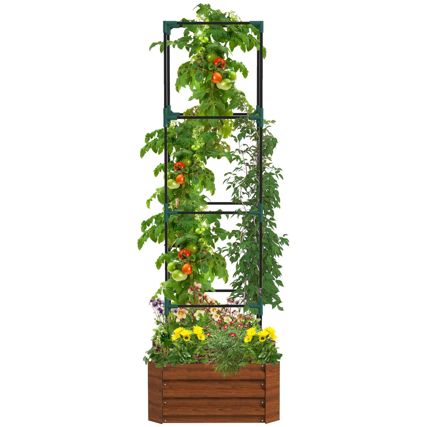 Outsunny Wooden Raised Garden Bed With Attached Tomato Cage