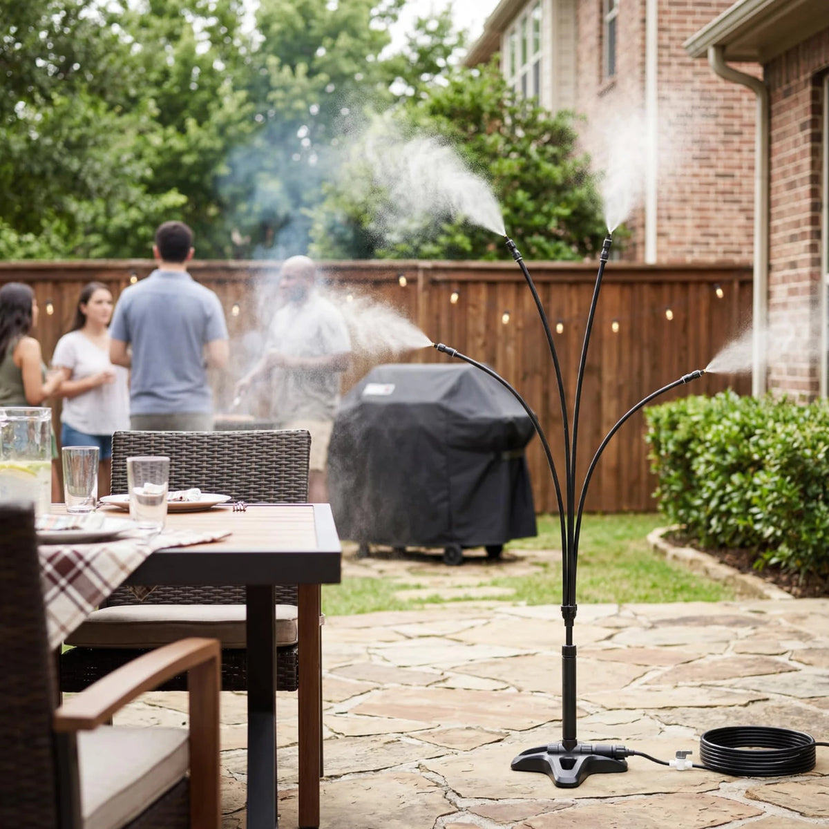 HiMISS Standing Misting System With Four Adjustable Mist Heads For Patios