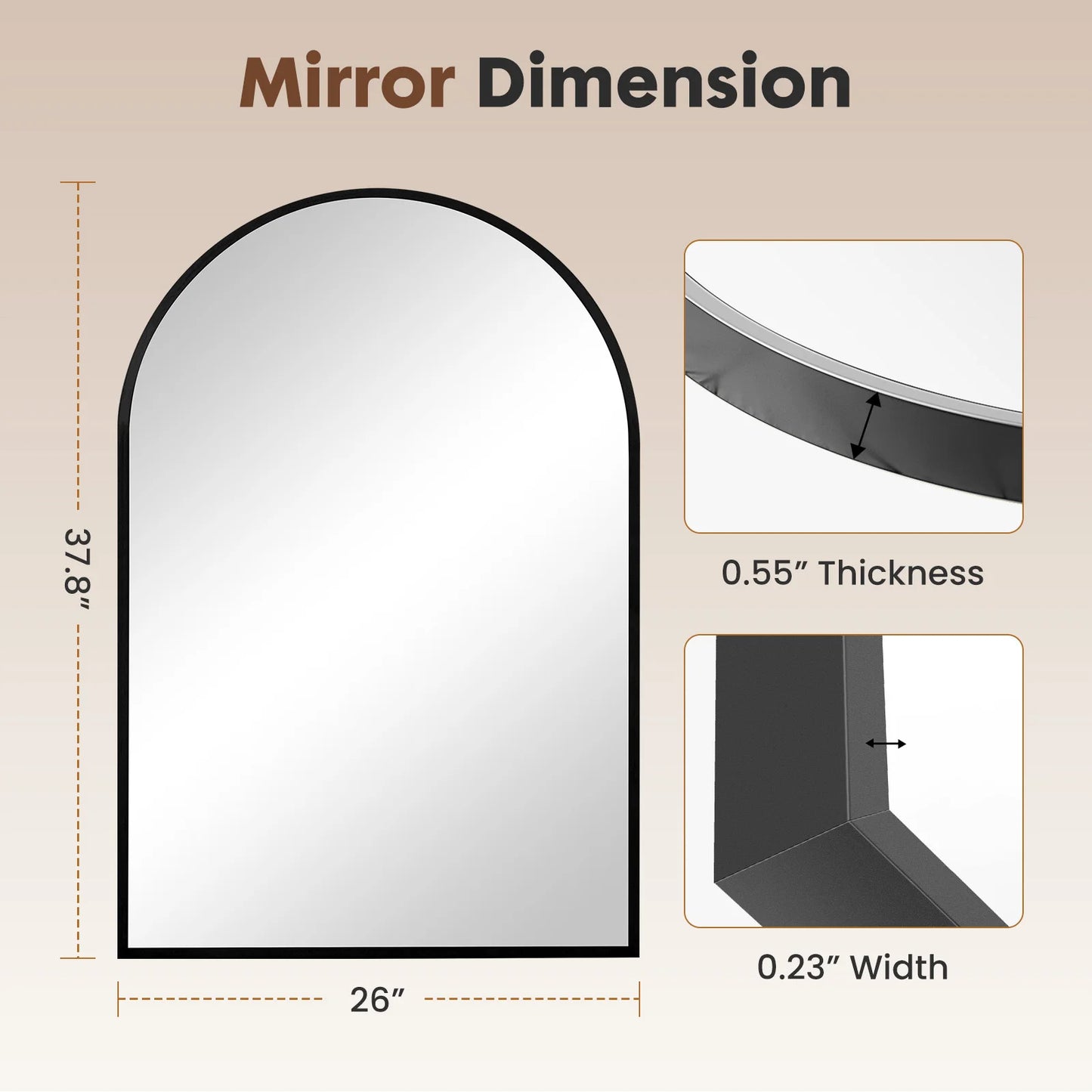 JHK Arched Metal Framed Wall Mirror For Bedroom Entryway