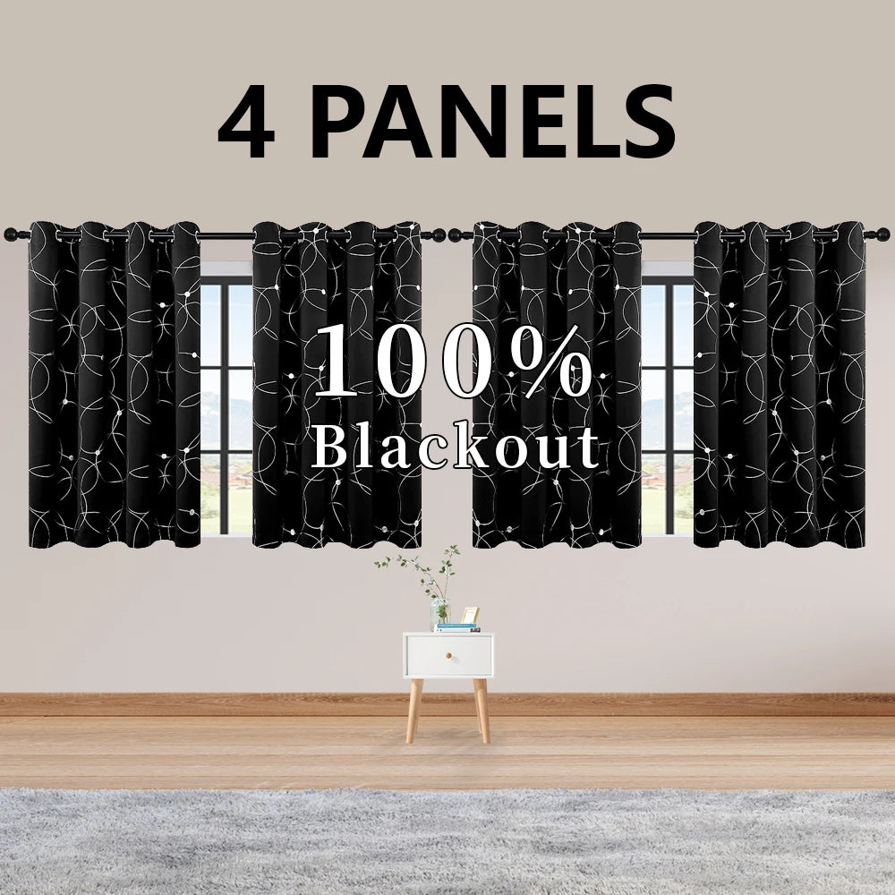Premium Thermal Blackout Curtains With Grommets And Decorative Foil Print