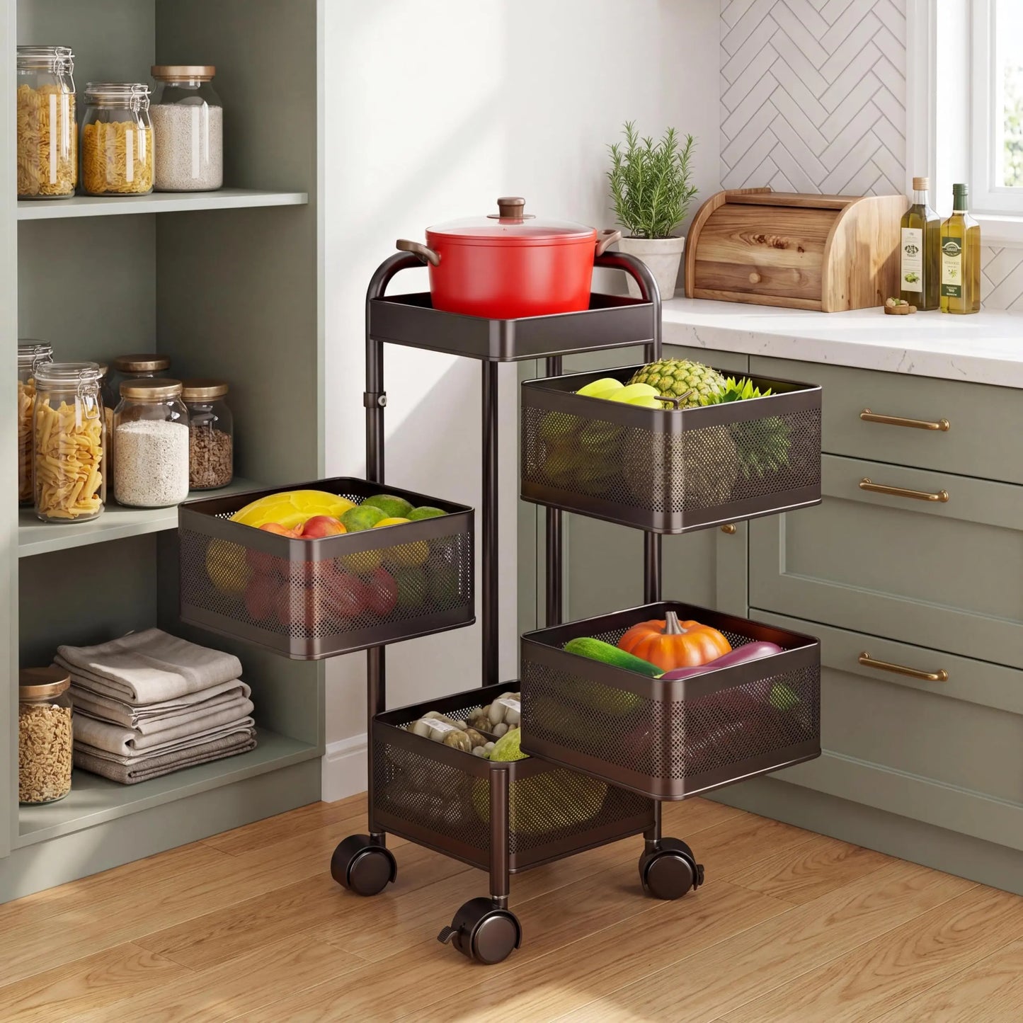 Studyset Adjustable Four Tier Rotating Kitchen Storage Cart