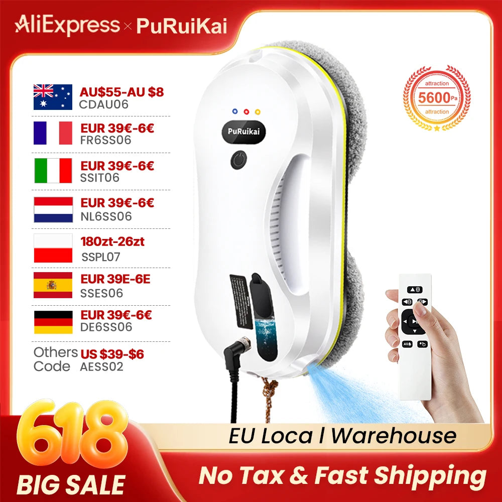 PuRuiKai Automatic Window Cleaning Robot With Intelligent Edge Detection