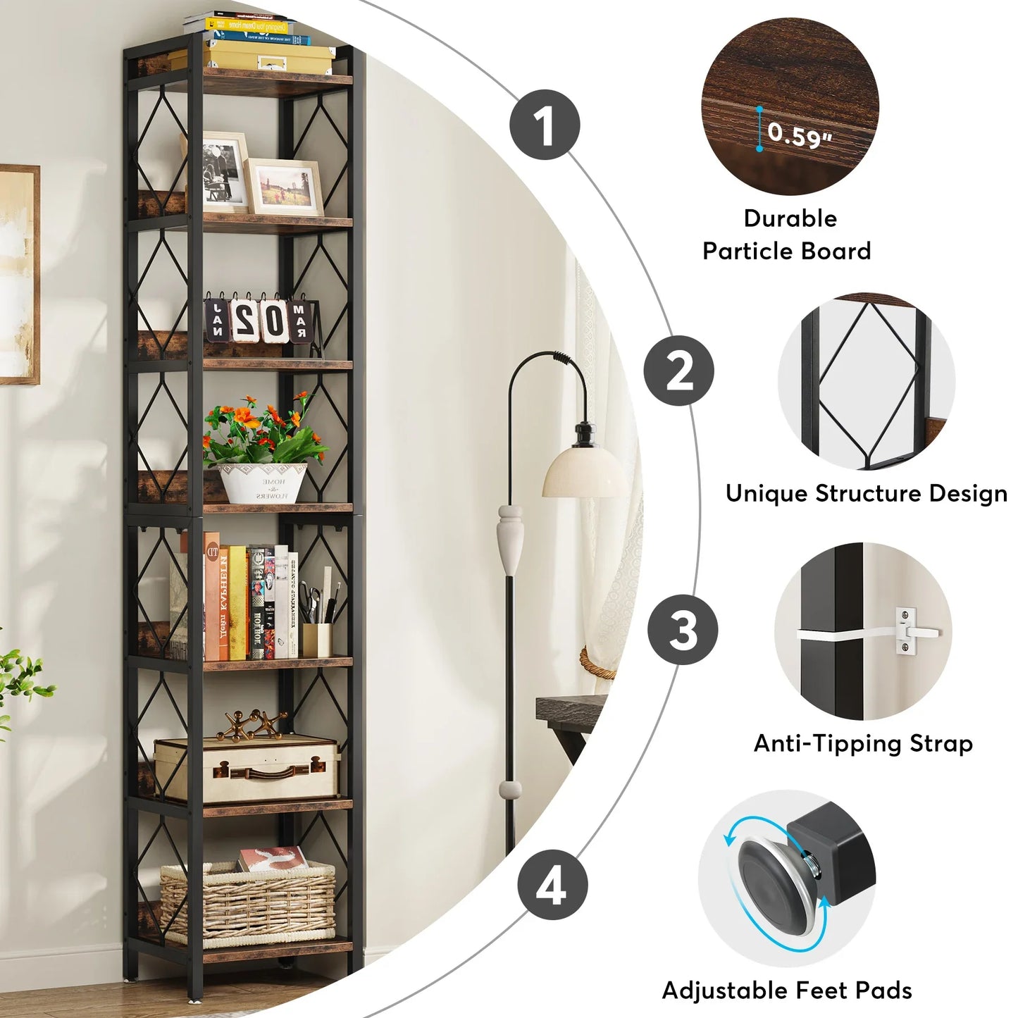 Tribesigns 7 Tier Freestanding Wooden Bookshelf Home Storage Display Unit
