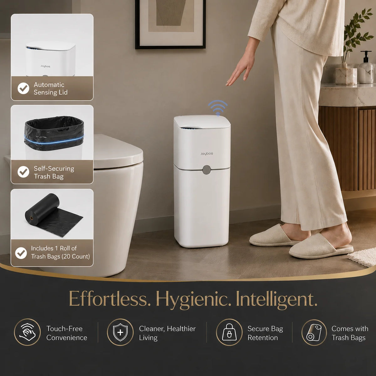 Joybos Touchless Motion Sensor Trash Can With Auto Bag Suction