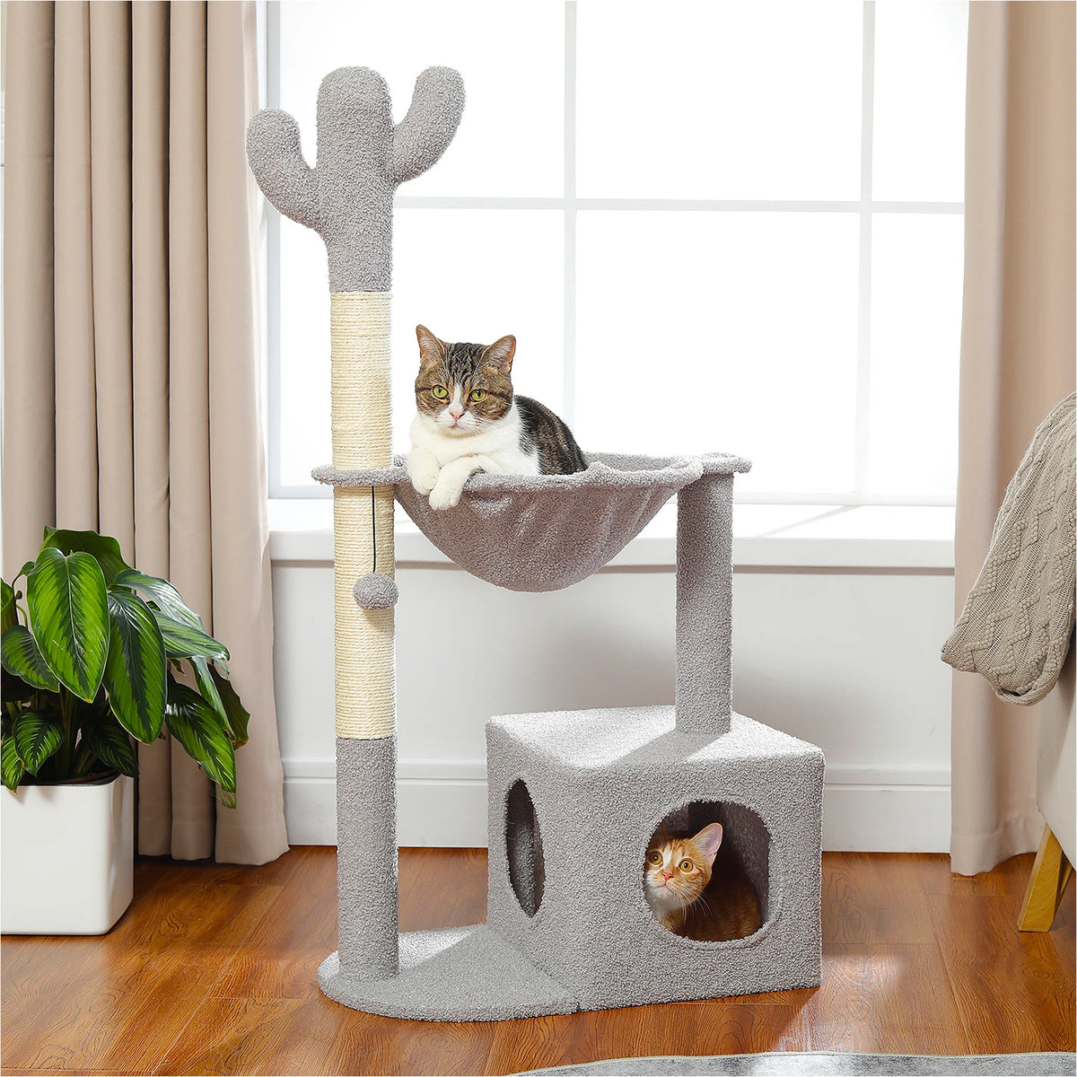 Pequlti Cactus Cat Tree With Cozy Condo And Scratching Post