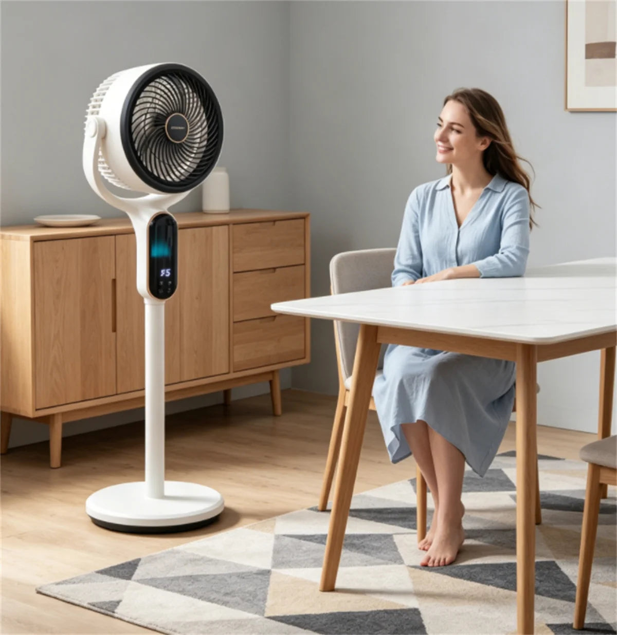 Adjustable Height Standing Fan With Remote Control And Quiet Operation