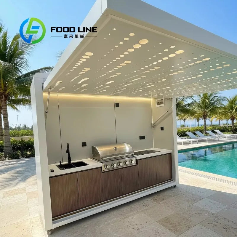 Stainless Steel Outdoor Kitchen BBQ Grill With Storage Shed