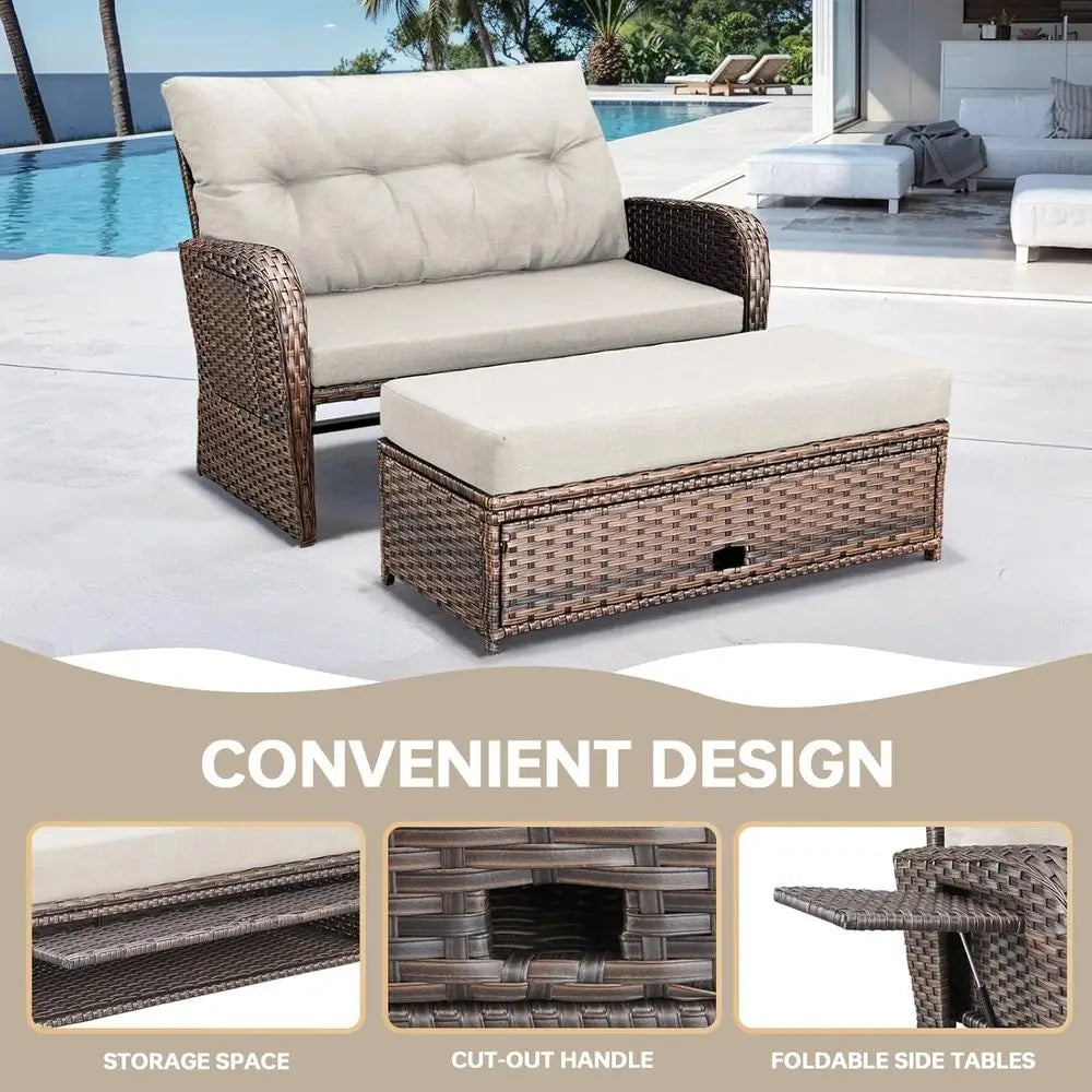Outdoor Wicker Patio Daybed With Adjustable Reclining Back