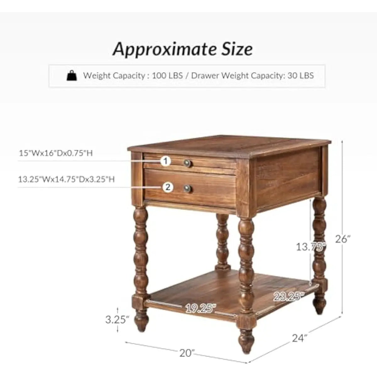 Modern Spindle End Table Set With Power Outlet And Drawer