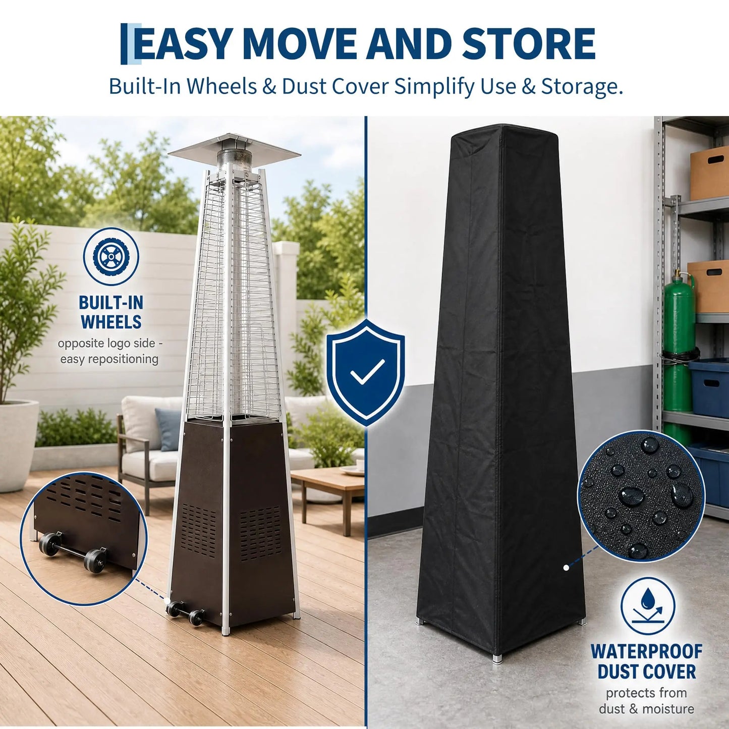 HiMiss Pyramid Propane Patio Heater With Glass Flame Tube