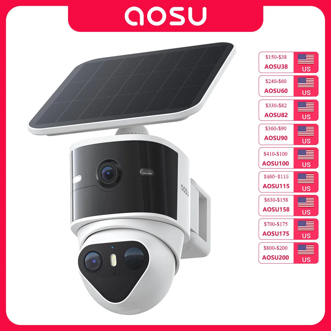 AOSU Solar Wireless Outdoor Dual AI Security Camera System