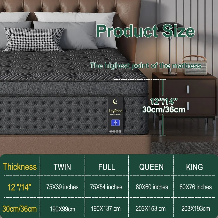 LAYROAD Memory Foam Hybrid Mattress With Pocket Springs, Medium Firm